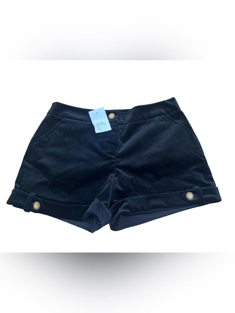 Body by Victoria Black Velvet High-Rise Shorts with Gold Buttons